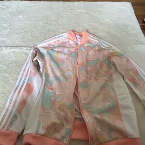 Adidas Marbled Pink and Green Bomber Sweater